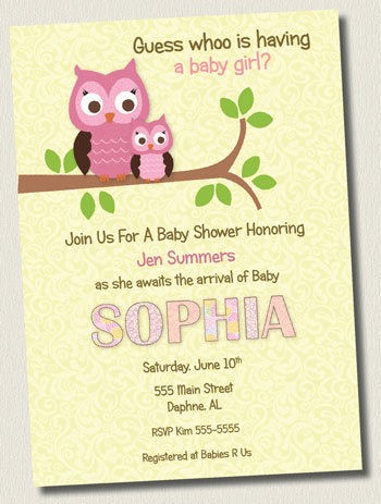 Printable DAMASK PINK OWL GIRL BABY SHOWER INVITATIONS BIRTHDAY PARTY 