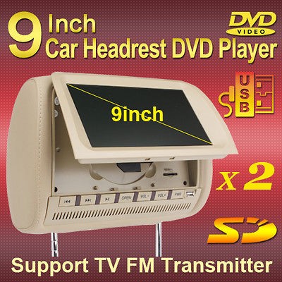 Car Pillow Headrest Monitors DVD Player beige 2x usa