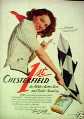 1941 Chesterfield Cigarettes Race Car Girl Trade AD