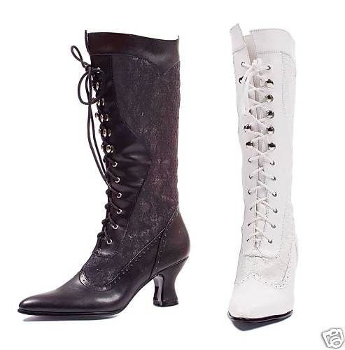 White / Black Victorian Lace Granny Boots size 6 10