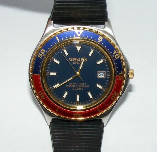 GRUEN DIVER WATCH with BOX   red/blue bezel