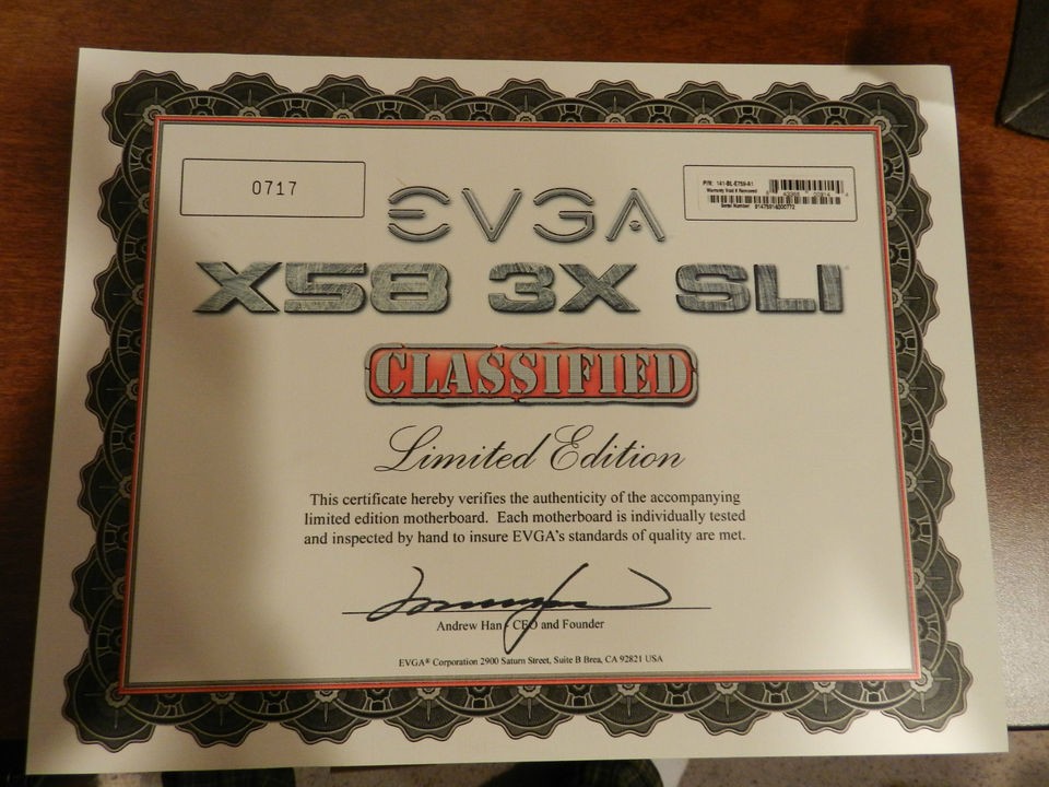 EVGA X58 SLI Classified, LGA 1366 Motherboard RARE TRU 3X16 SLI