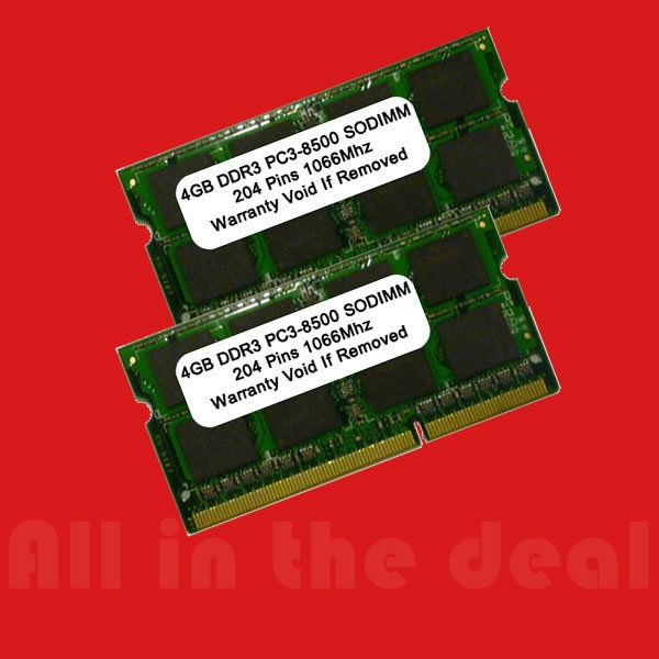 8GB 2X4GB DDR3 1066 MHZ PC3 8500 SODIMM FOR MAC AND PC