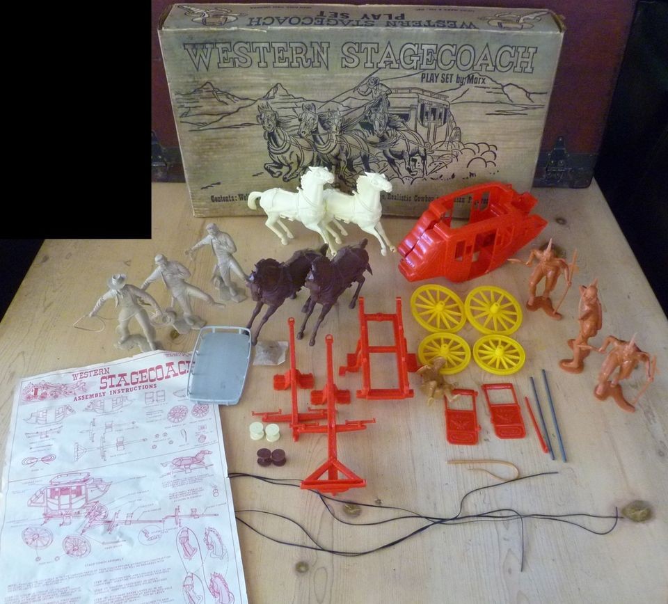 Play set Wells Fargo Western stagecoach complete Marx Cowboy Indian 