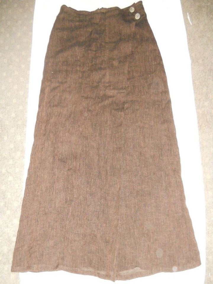 CRea CoNCePT BRoWN LiNeN SKiRT LaGeNLooK ART To WeaR PeNCiL LiNe LoNG 