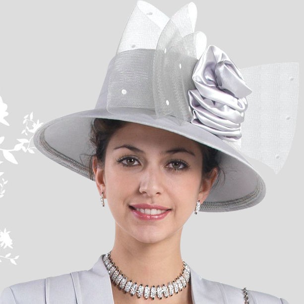 New Lyndas Women Silver Kentucky Derby Hat Brim Church Bridal Shower 