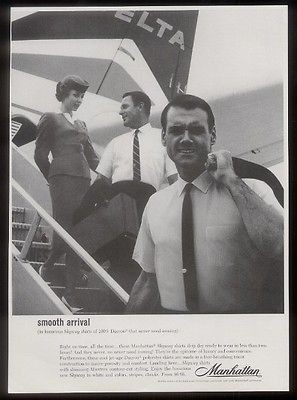   Airlines stewardess & plane photo Manhattan mens shirt vintage ad