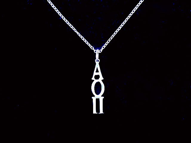 ALPHA OMICRON PI Sorority Lavalier Pendant Drop Charm +Chain Necklace 