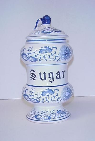 VeryOld Porcelain Blue Onion German Jar canister Black Forest Gothic 