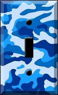 Blue Camo Print Boys Light Switch Cover wall plate Camoflauge Decor