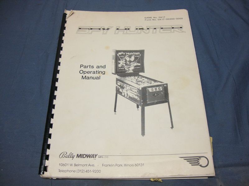 BALLY MIDWAY SPY HUNTER PINBALL PARTS & OPERATING MANUAL