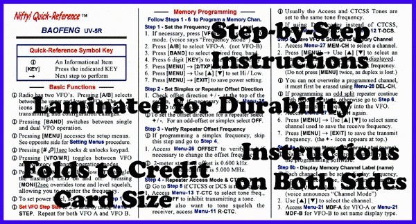 Baofeng UV 5R Nifty Quick Reference Guide, UV5R