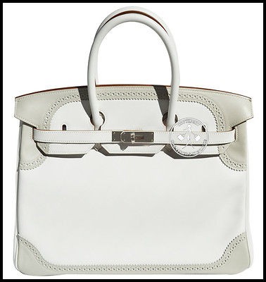   GHILLIES BIRKIN HANDBAG  GRIS PERLE  WHITE  SWIFT  PALLADIUM #9823