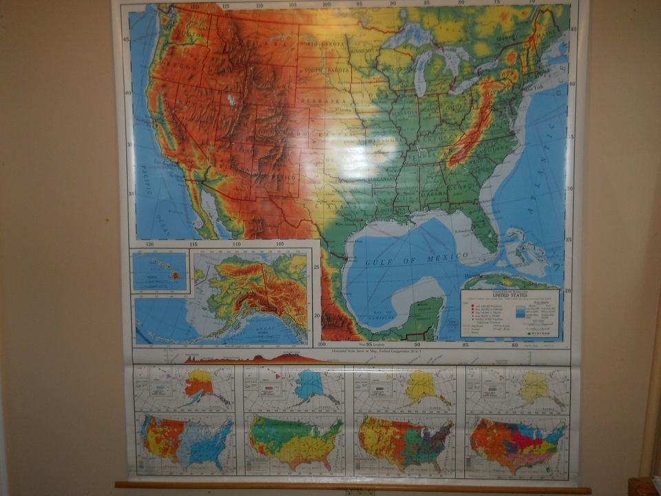 Large Vintage NYSTROM United States School Wall Pull Down Map*Good 