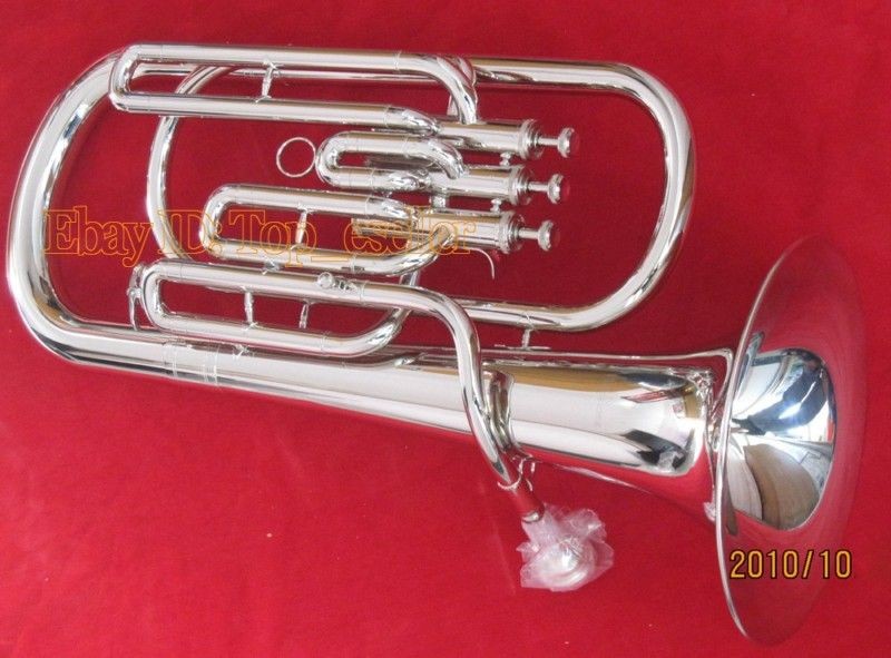 Super Piston Baritone Horn Bb Tuba Silver Nickel Plated Case