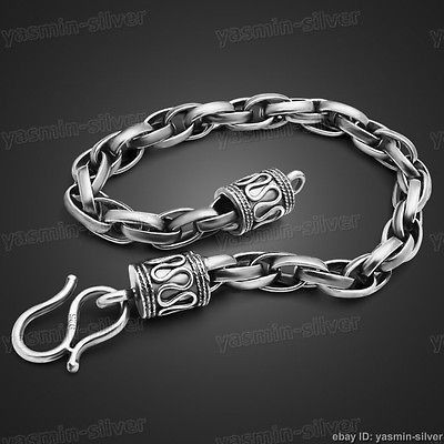 6mm Vintage Sterling Silver Thai Silver Mens Chain Bracelet 8 