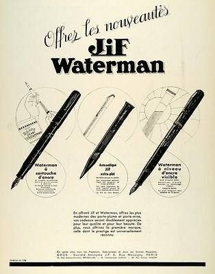 1936 Ad JiF Waterman French Fountain Pen Writing Ink Office Utensil 