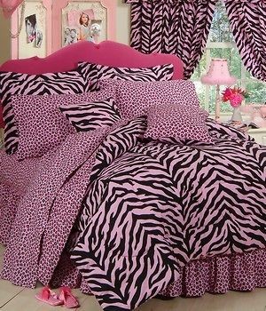 FULL/DOUBLE ZEBRA LEOPARD PINK BLACK STRIPE JUNGLE COMFORTER/SHEE​TS 