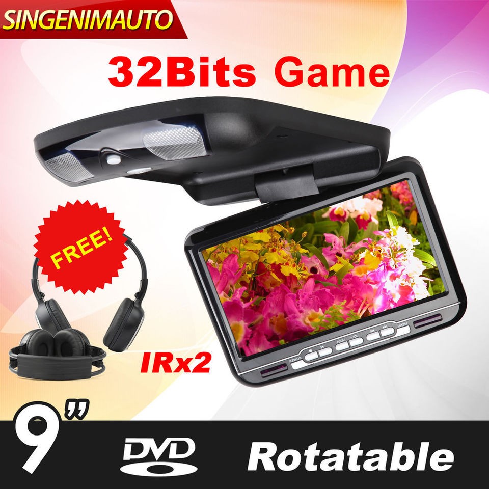 C0803 Black Car LCD Flip Down Roof Mount Ceiling DVD Player Monitor IR 