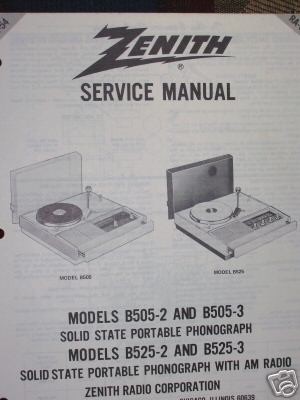 Zenith B505 2 Portable Phonograph Service Manual RA 54