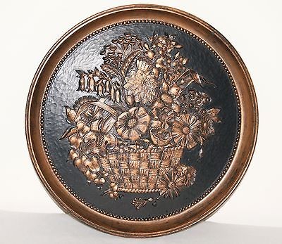 Huge 20 Coppercraft Guild Wall Decor Embossed Floral Basket & Flowers 