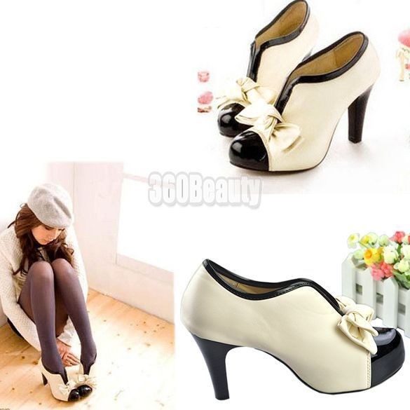 Women Beige Sexy Ladies High Heel Style Tie Platform Bow Pump Ankle 