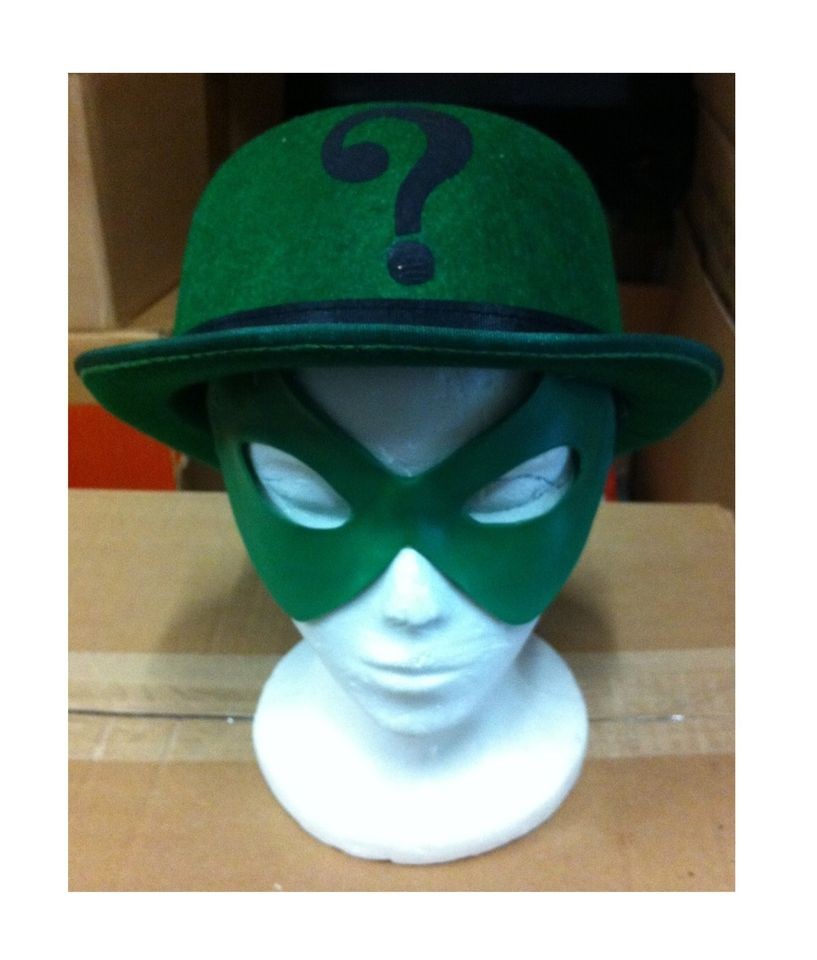 RIDDLER STYLE GREEN VELOUR DERBY HAT ADULT MEDIUM OR LARGE & MASK