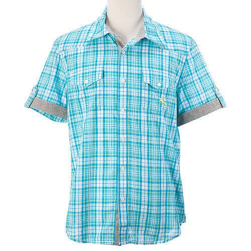 PUMA Jamaica Beach Mens Short Sleeve Shirt Sky Blue Plaid Asia Size 