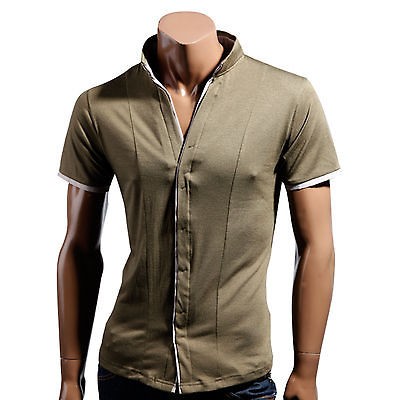 Youstars Mens Casual V neck Half Collar Shirts KHAKI 2XL [US X Large 