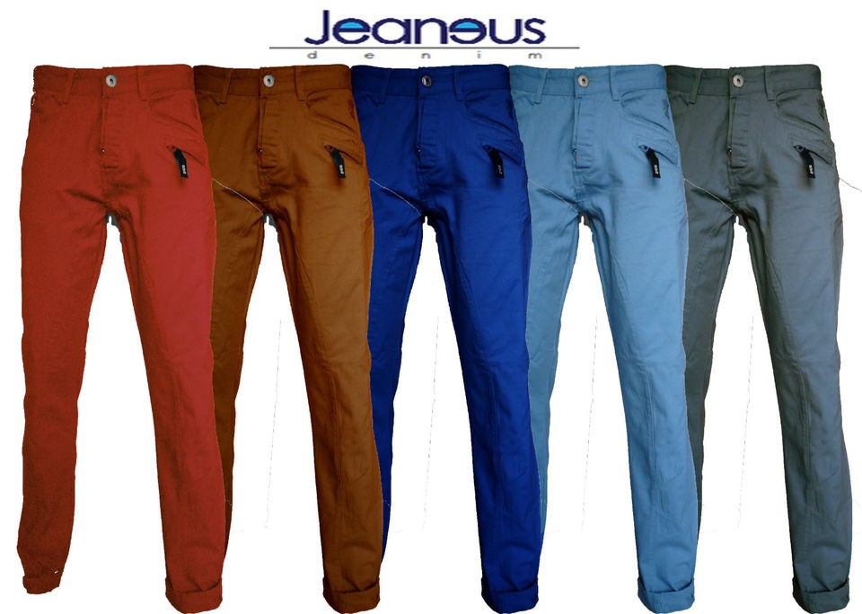 MENS ZICO CHINO TWILL TURN UP JEANS RED SAND GREY ROYAL & SKY BLUE 