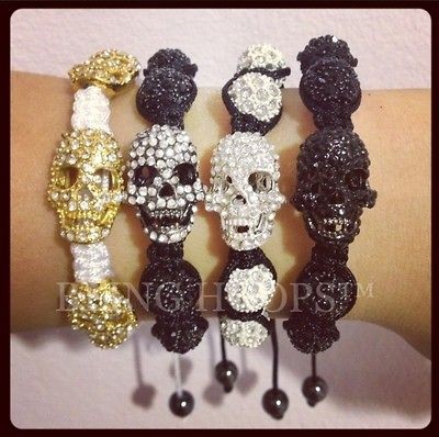 new bling hoops skull bracelets macrame friendship black cord alloy