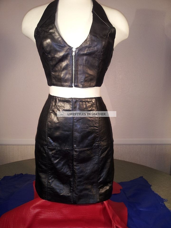 Leather Outfit Skirt Halter Top All Sizes BRAND NEW 183