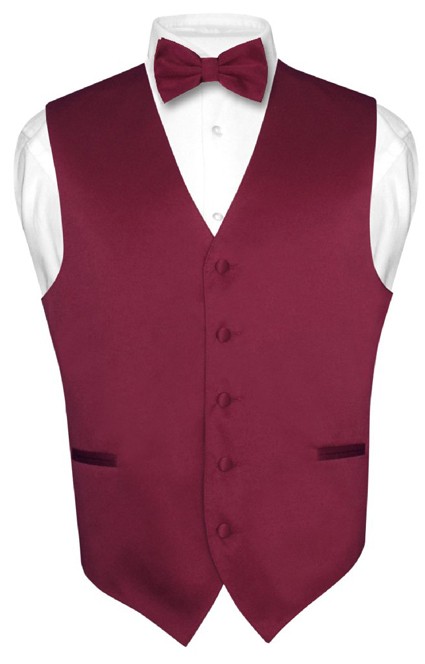 Mens BURGUNDY Dress Vest BOWTie Set for Suit or Tuxedo