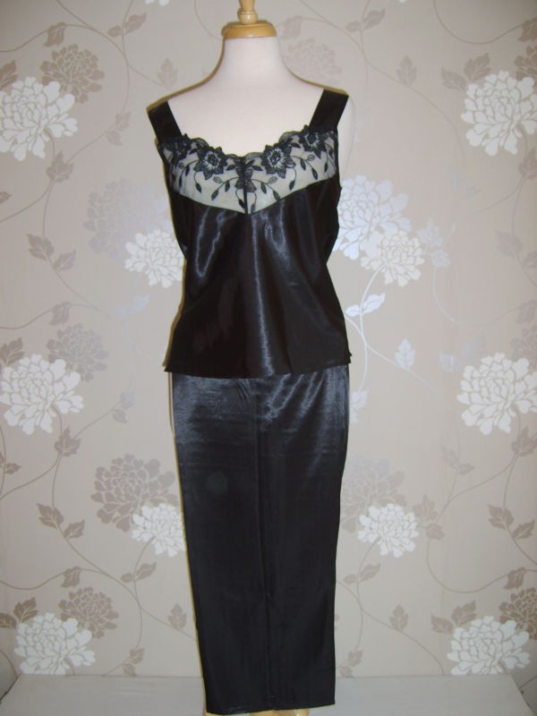   pyjamas black satin camisole pjs nightwear plus size 10 to 22 new