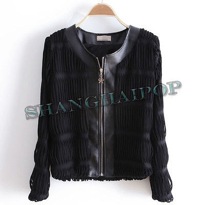 collarless leather jacket in Coats & Jackets