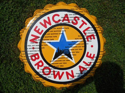 NEWCASTLE BROWN ALE BEER SIGN BOTTLE CAP TIN METAL 20 NEW MINT