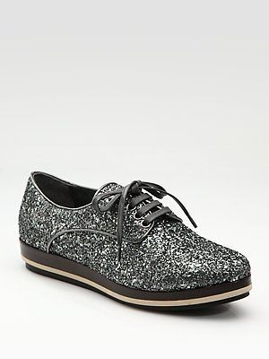 2012 MIU MIU PRADA LACE UP GLITTER OXFORDS BROGUES EU 40 9 38.5 7.5