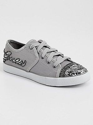 NIB GUESS Browny Fashion Sneakers Keds Gray sequin Logo US sz 5, 7 EU 