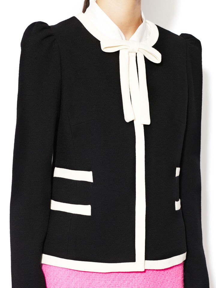 455 MILLY BLACK MARZIA WOOL CREPE BOW JACKET SIZE 4 NEW WITH TAGS