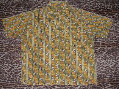 Vintage 1960s Mens Hippie Cabana Shirt Cotton Mod Pattern Paisley 