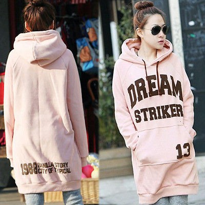 Women Long Sleeve Letter Printed Long length Hoodies Outerwear Sweats 