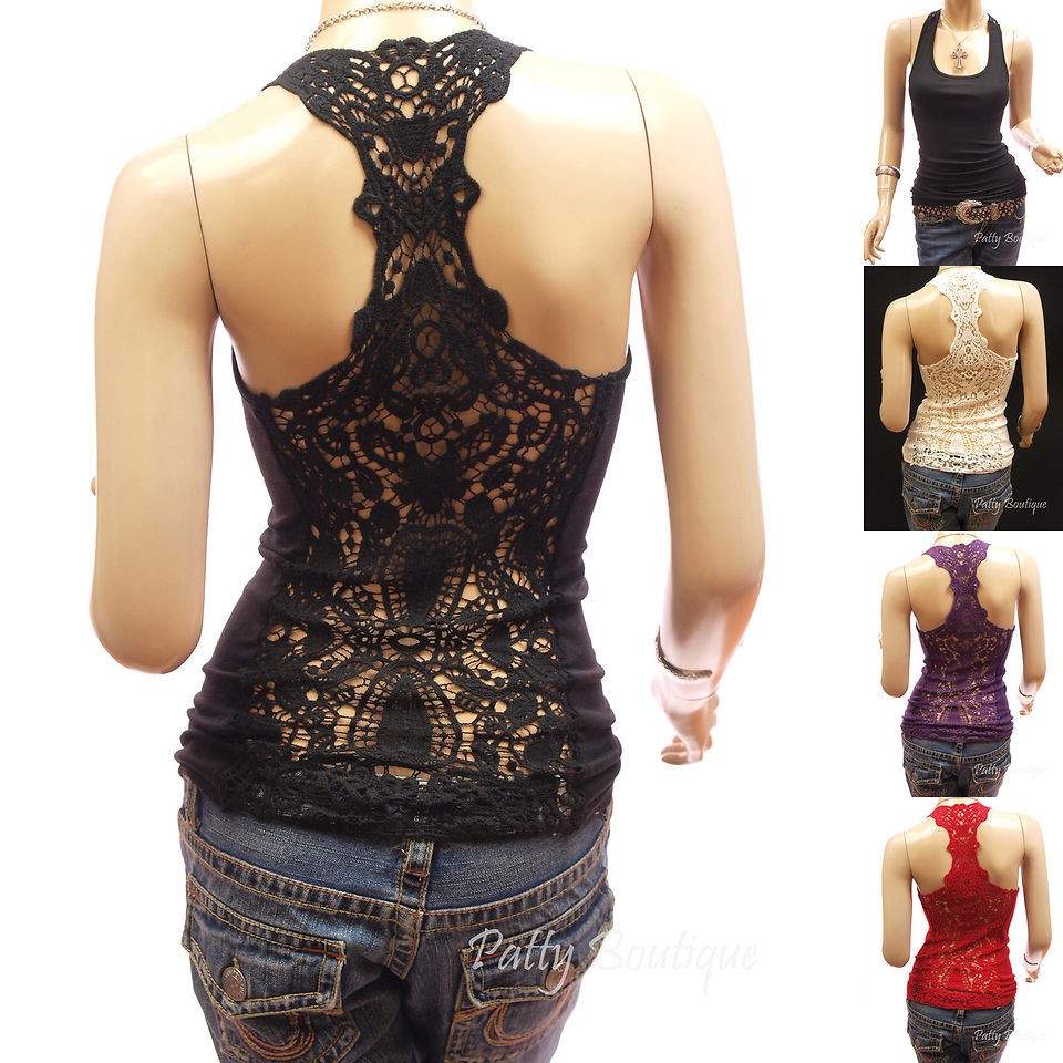 Sexy Crochet Eyelet Lace Back Cami Vest Tank Top