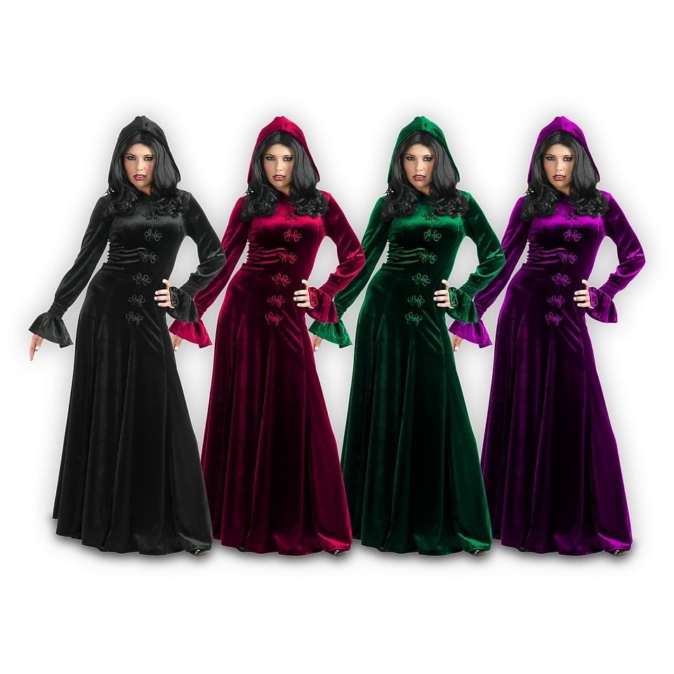Velvet Hooded Dress Gothic Robe Cloak Victorian Vampire Medieval Witch 
