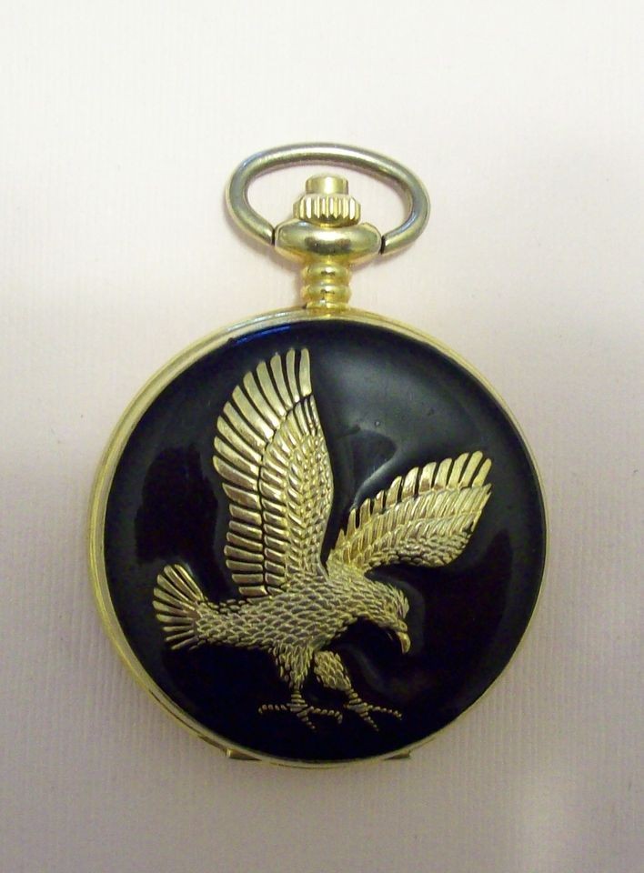 Nice Newton Black Enamel & Goldtone EAGLE Pocket Watch