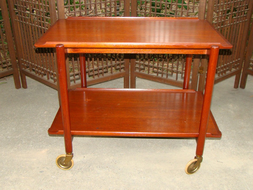 Vintage Danish Modern Poul Hundevad Teak Serving Tea Cart Table