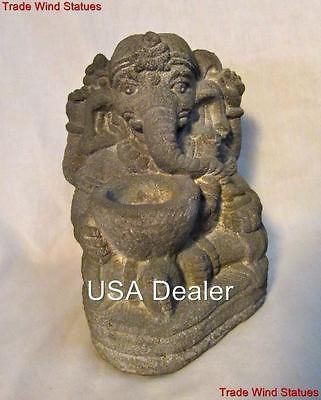 STONE LORD GANESHA GANESH TEA LIGHT CANDLE HOLDER GARDEN HINDU 