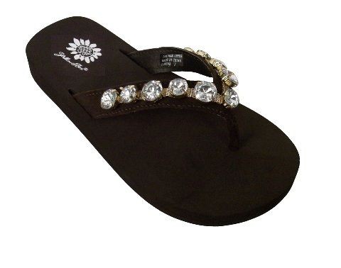 Yellow Box Cairine Womens Brown Thong Sandals Flip Flops Crystals