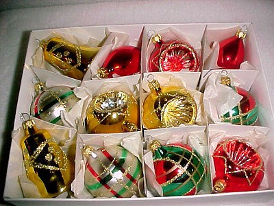 12 Vintage Glass Ornaments~Kurt S. Adler Inc.~Original Box