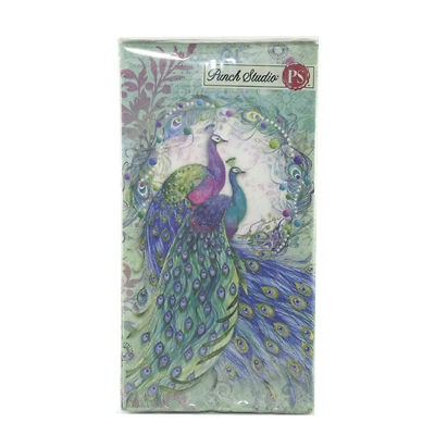 PUNCH STUDIO GUEST TOWEL NAPKINS  #53677 PEACOCK WREATH