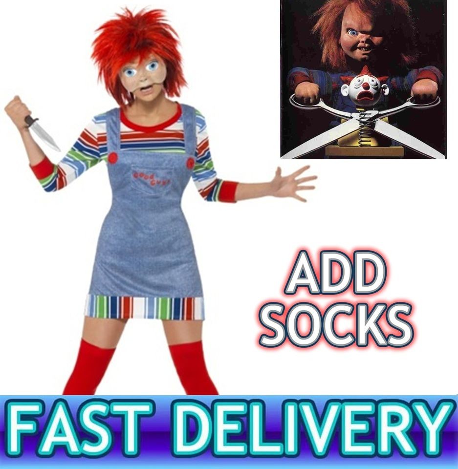 CHUCKY CHILDS PLAY Womens Ladies Halloween Horror Fancy Dress Costume 